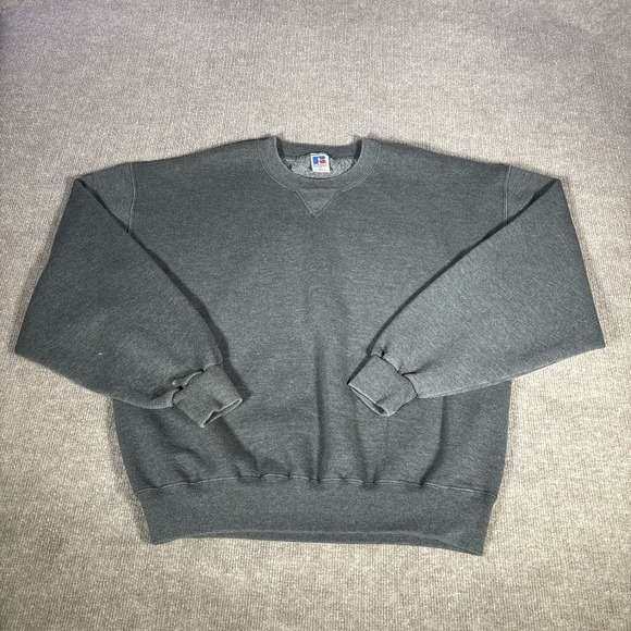 Vintage Russell Sweatshirt Mens XL Crewneck Gray Fleece Blank Distressed 90s - Picture 2 of 11